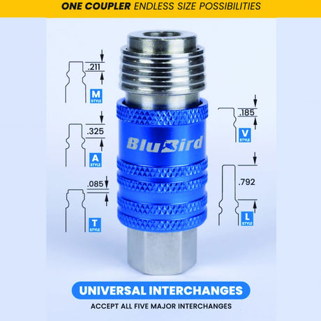 BluBird 5-in-1 Universal Industrial Safety Coupler with 1/4" Female Thread