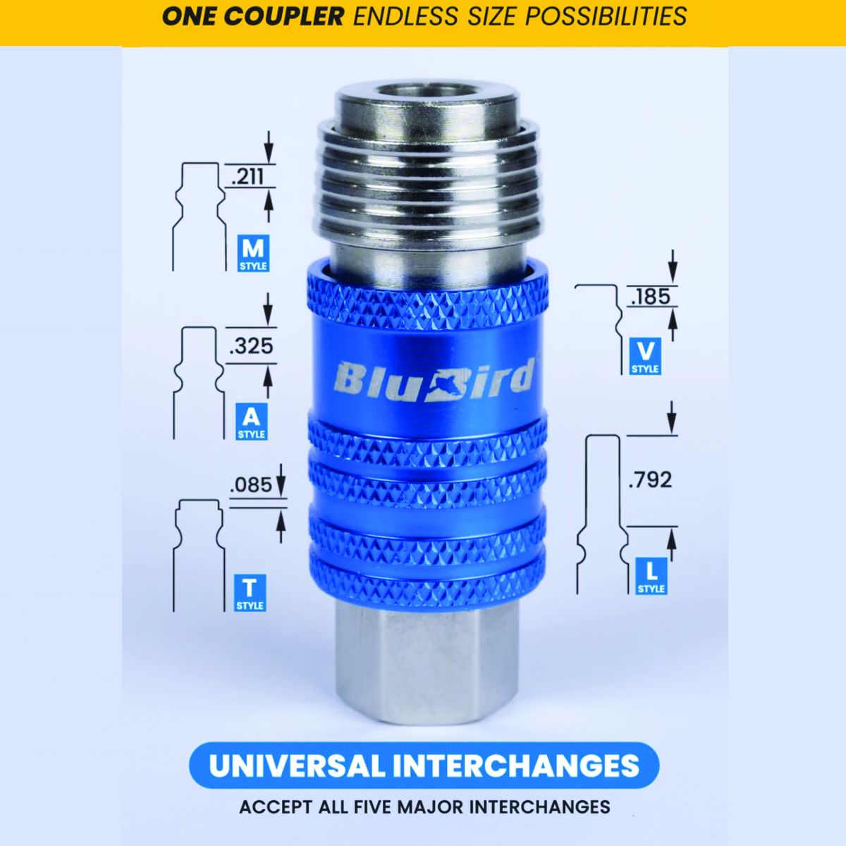 BluBird 5-in-1 Universal Industrial Safety Coupler with 3/8" Female Thread