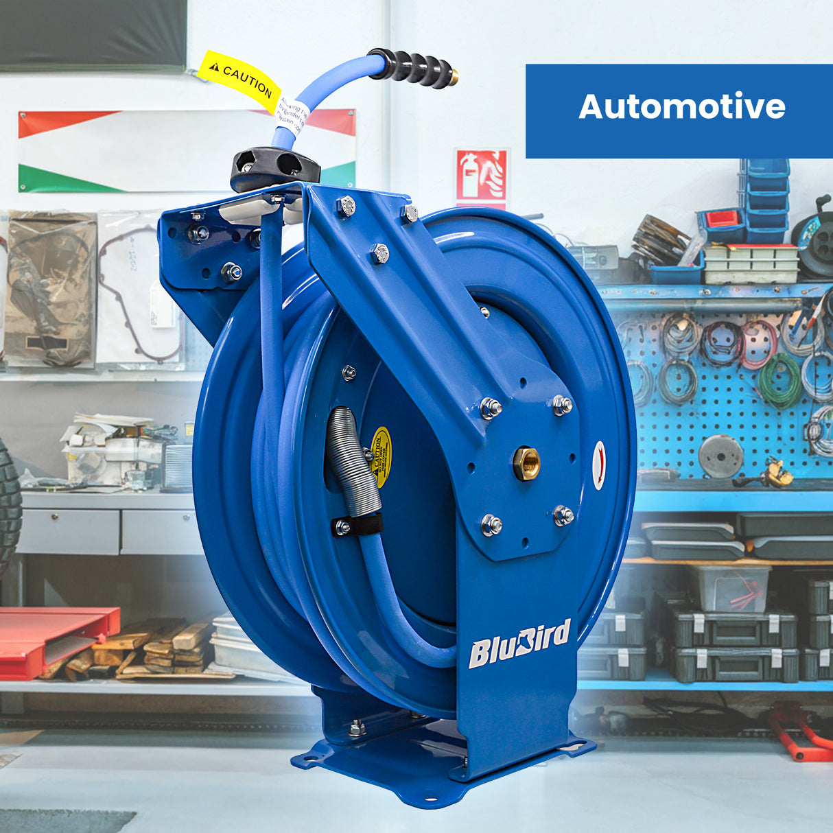 BluBird Air Hose Reel 3/8" Retractable Dual Arm Heavy Duty with Rubber Hose 300 PSI