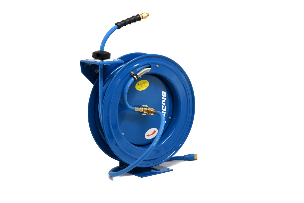BluBird Air Hose Reel 3/8" Retractable Heavy Duty Steel Construction with Rubber Hose 300 PSI