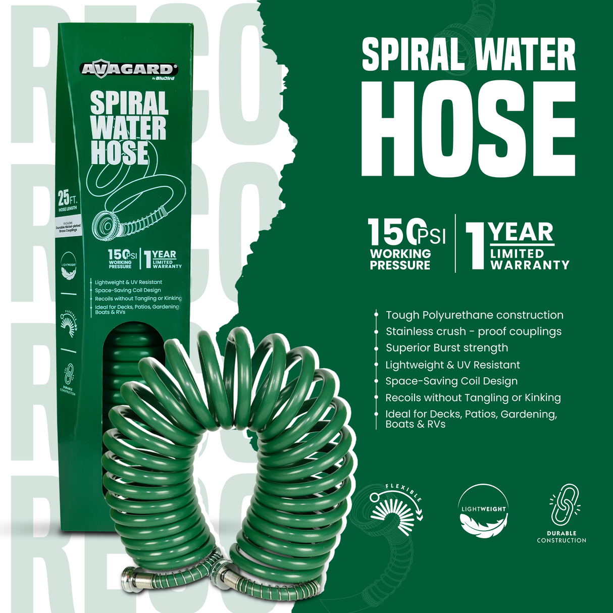 Avagard Recoil Water Hose 3/8" X 50'