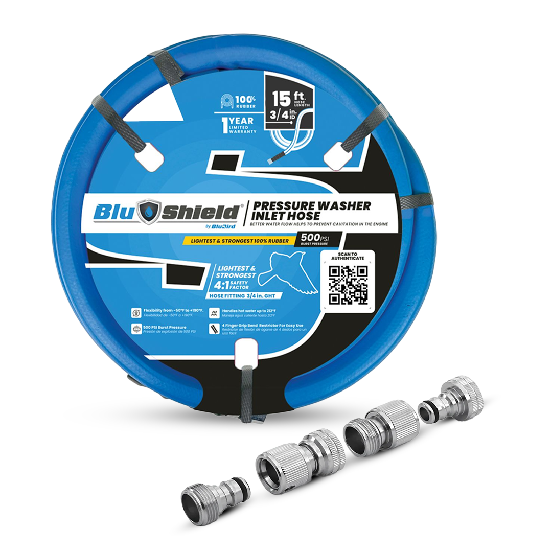 Blu Shield Inlet Hose 3/4" X 15' with 4 Pc QC Kit