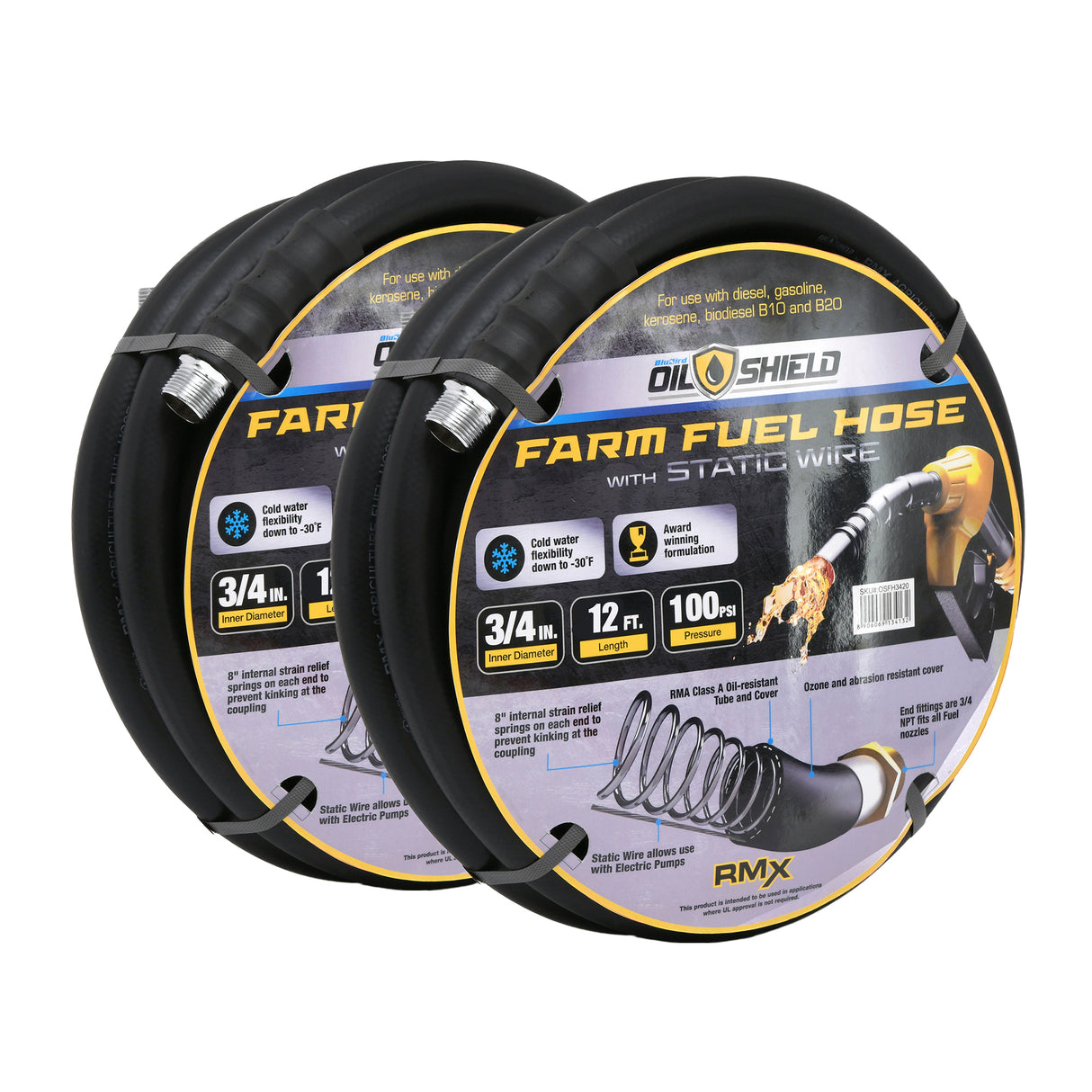 OilShield 3/4" Fuel Transfer Hose with MNPT Fittings for Gasoline, Diesel, Biodiesel and Kerosene
