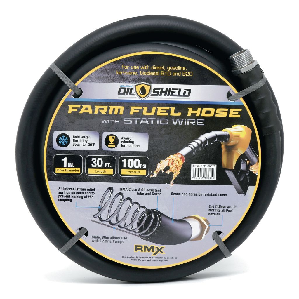 OilShield 1" Fuel Transfer Hose with MNPT Fittings for Gasoline, Diesel, Biodiesel and Kerosene