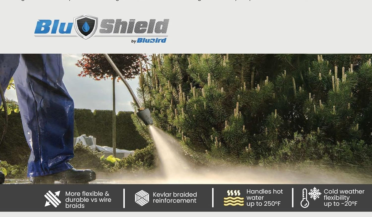 ToughTek 3/8" Aramid Braided Pressure Washer Hose 4100PSI, Non Marking, MNPT Fixed + Swivel (Hot/ Cold Water)