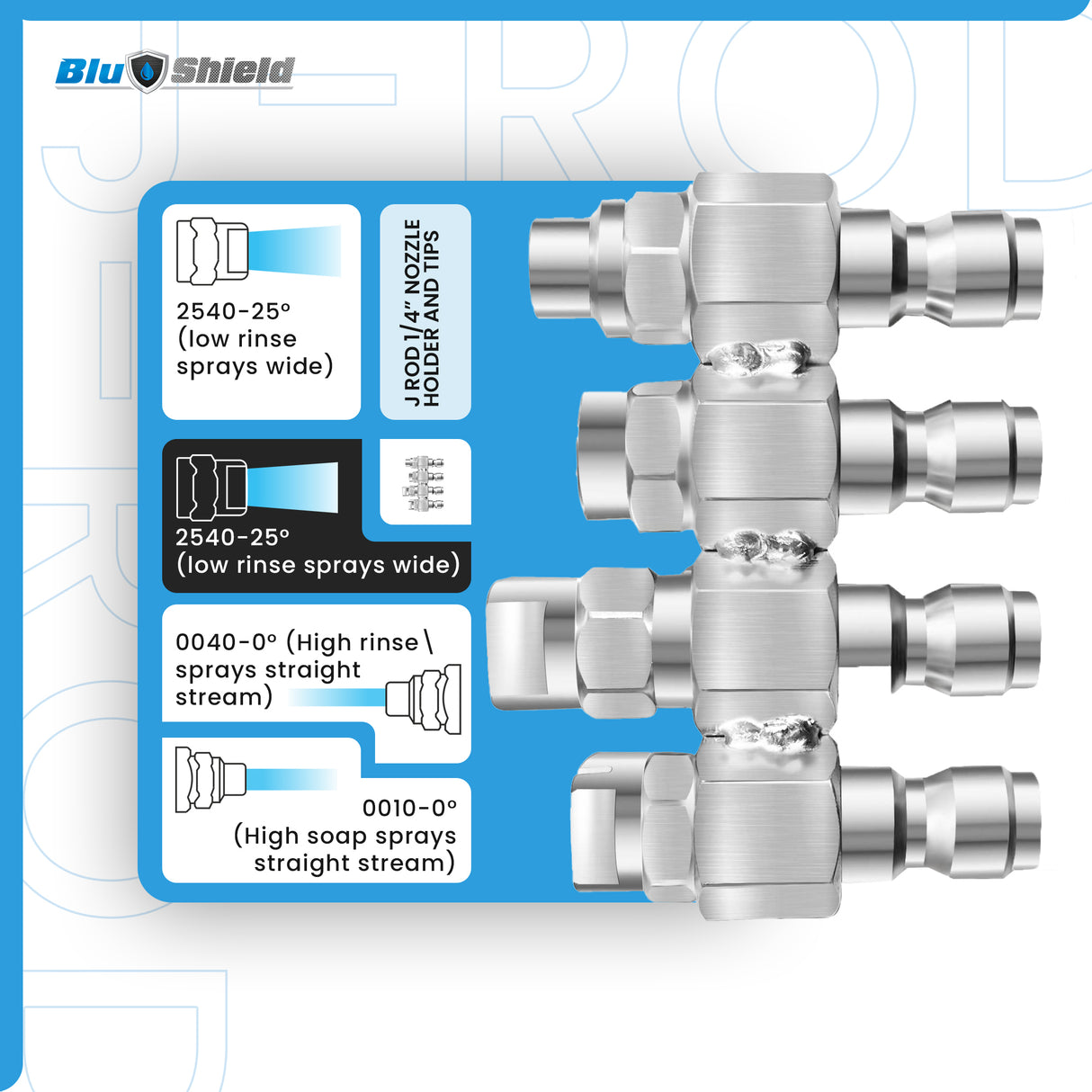 BluBird J-Rod Pressure Washer Nozzle Kit | 4-in-1 Quick-Connect Nozzle Set