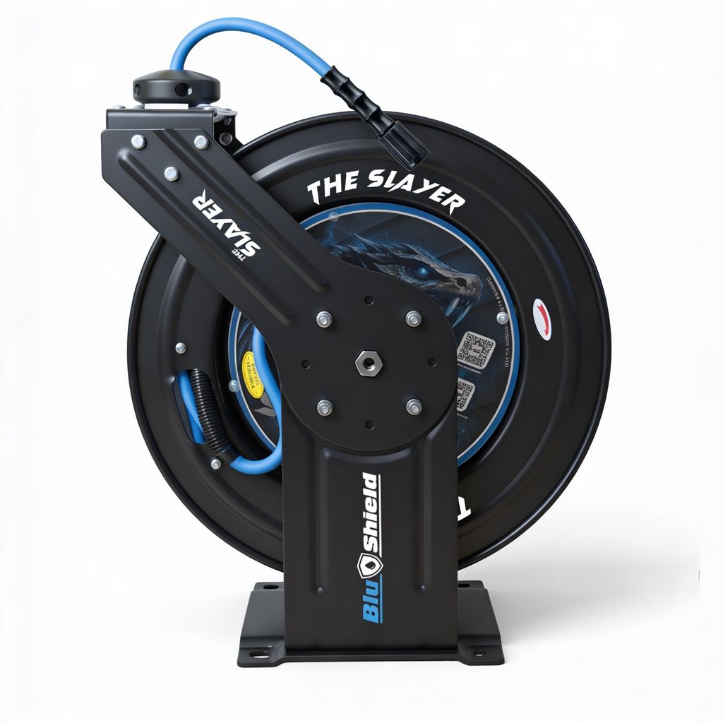 Blu Shield The Slayer Hybrid Pressure Washing Hose Reel 1/4" X 100'-Blue