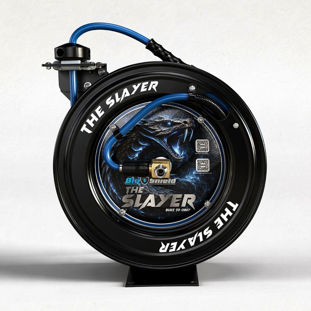 Blu Shield The Slayer Hybrid Pressure Washing Hose Reel 1/4" X 50'-Blue