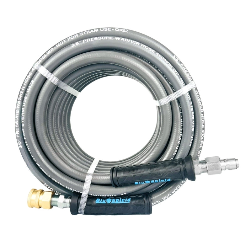 Blu Shield Single Wire 3/8" X 25' Pressure Washer Hose, with Quick Connect Couplers (4000:16000 PSI)