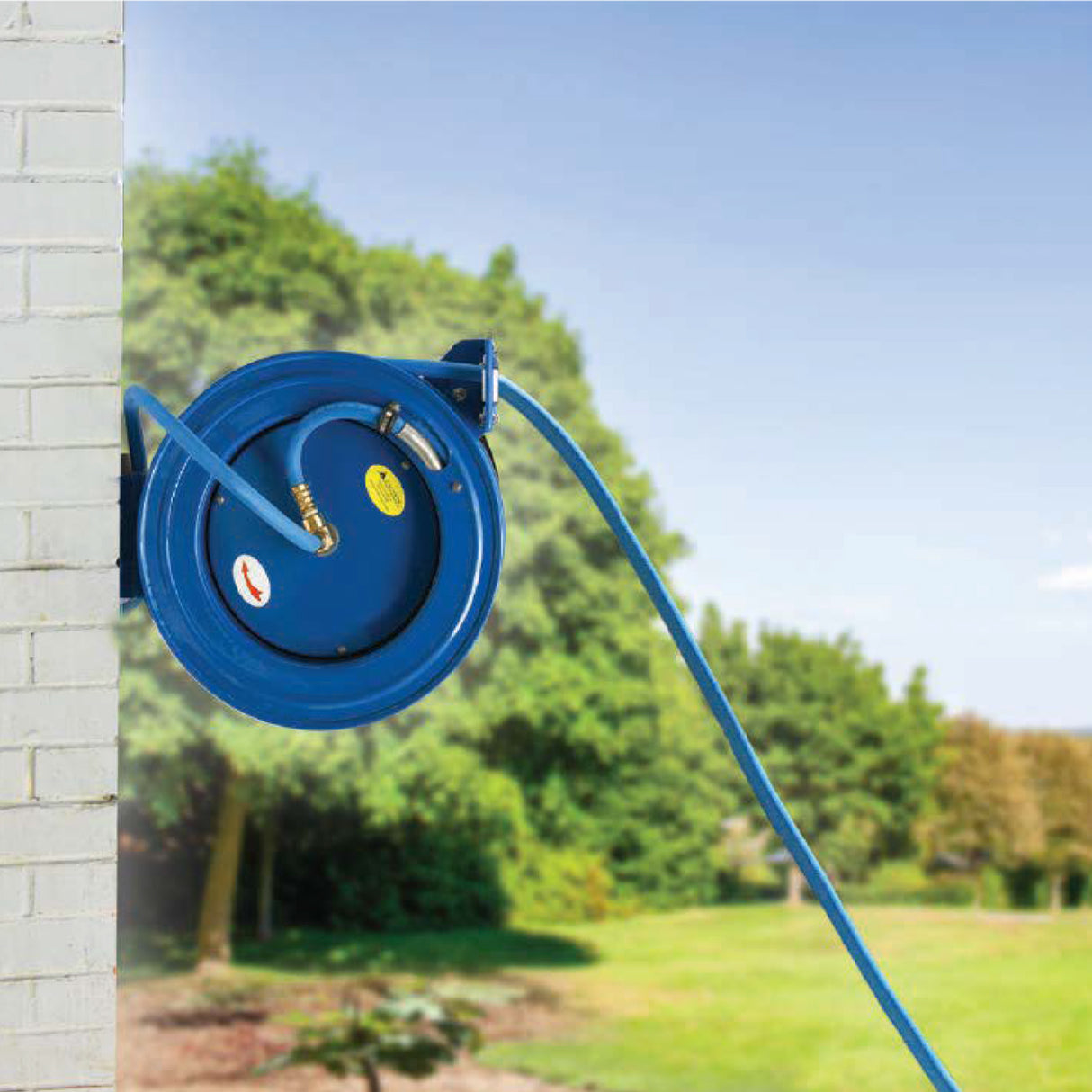 AG-Lite 1" x 40' Retractable Water Hose Reel – Heavy-Duty Steel Construction, Rubber Hose, Auto-Rewind, Wall/Ceiling Mount, Hot & Cold Water Ready