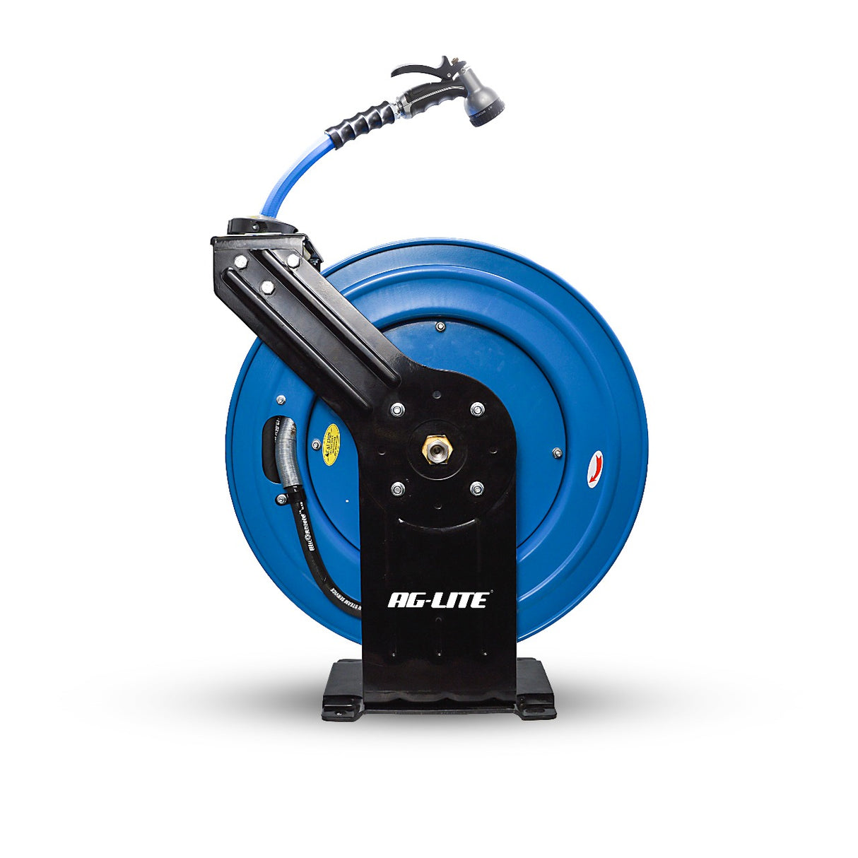 AG-Lite Rubber Water Hose Reel 3/4” x 65’ Retractable Dual Arm Heavy Duty, Hot/ Cold Water Hose, Spray Nozzle, 6' Lead-in Hose