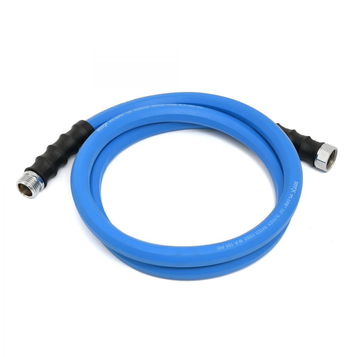 AG-Lite 100% Premium Rubber Water Lead In Hose, 5/8" X 6', 3/4" Male and Female GHT Fittings. 500 PSI Burst Rating. Includes Extra Washer and Bend Restrictor. 2 Pack