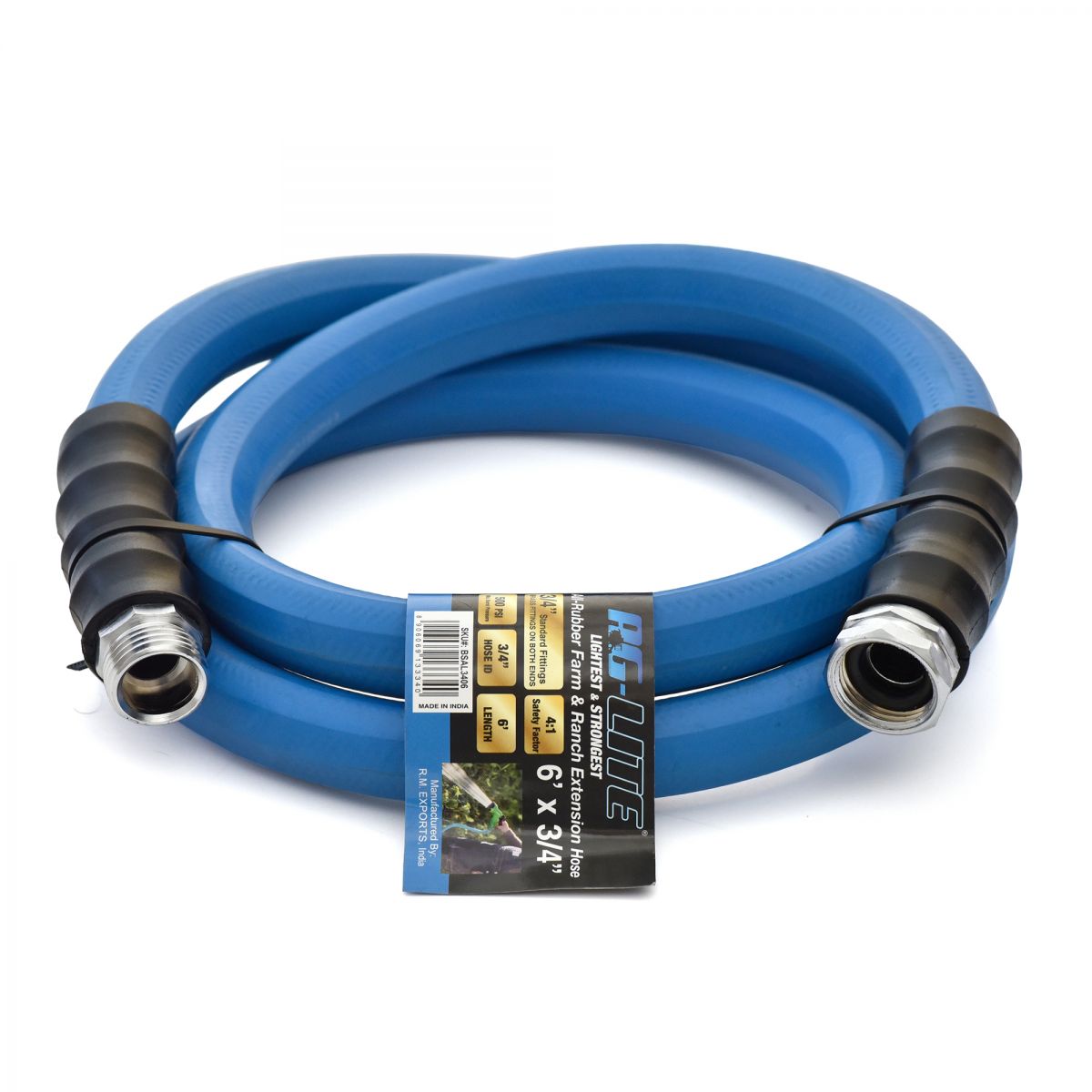 AG-Lite 100% Premium Rubber Water Lead In Hose, 5/8" X 6', 3/4" Male and Female GHT Fittings. 500 PSI Burst Rating. Includes Extra Washer and Bend Restrictor. 2 Pack