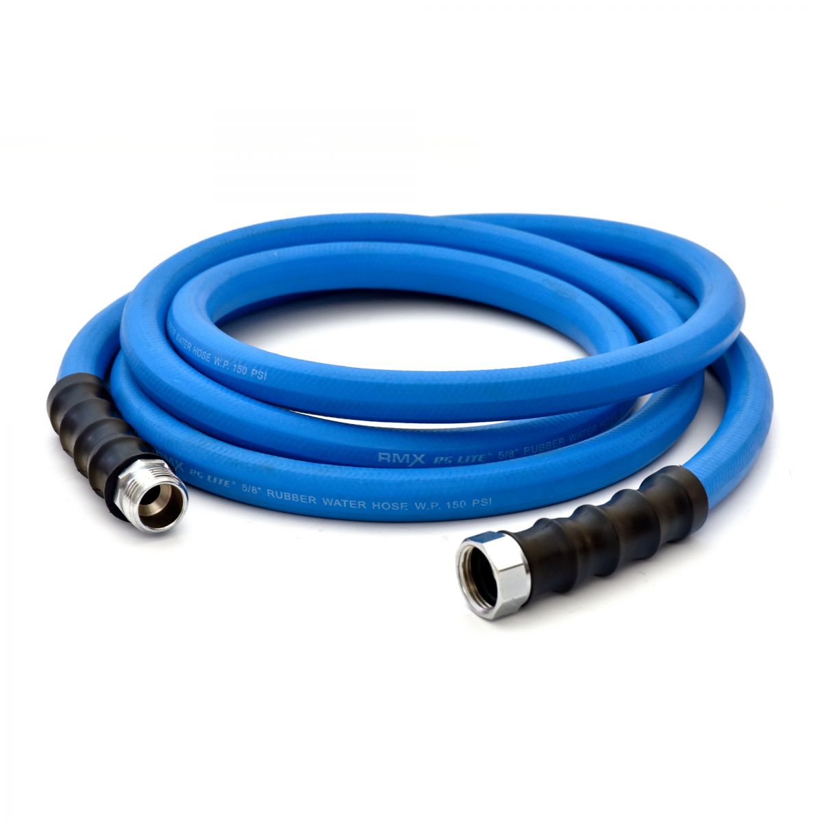 AG-Lite 100% Premium Rubber Water Lead In Hose, 5/8" X 15', 3/4" Male and Female GHT Fittings. 500 PSI Burst Rating. Includes Extra Washer and Bend Restrictor. 2 Pack