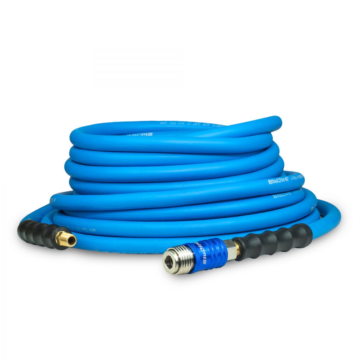 BluBird 3/8" x 50' Rubber Air Hose with Universal 5-in-1 Coupler for M/ V/ A/ T/ L Style plugs