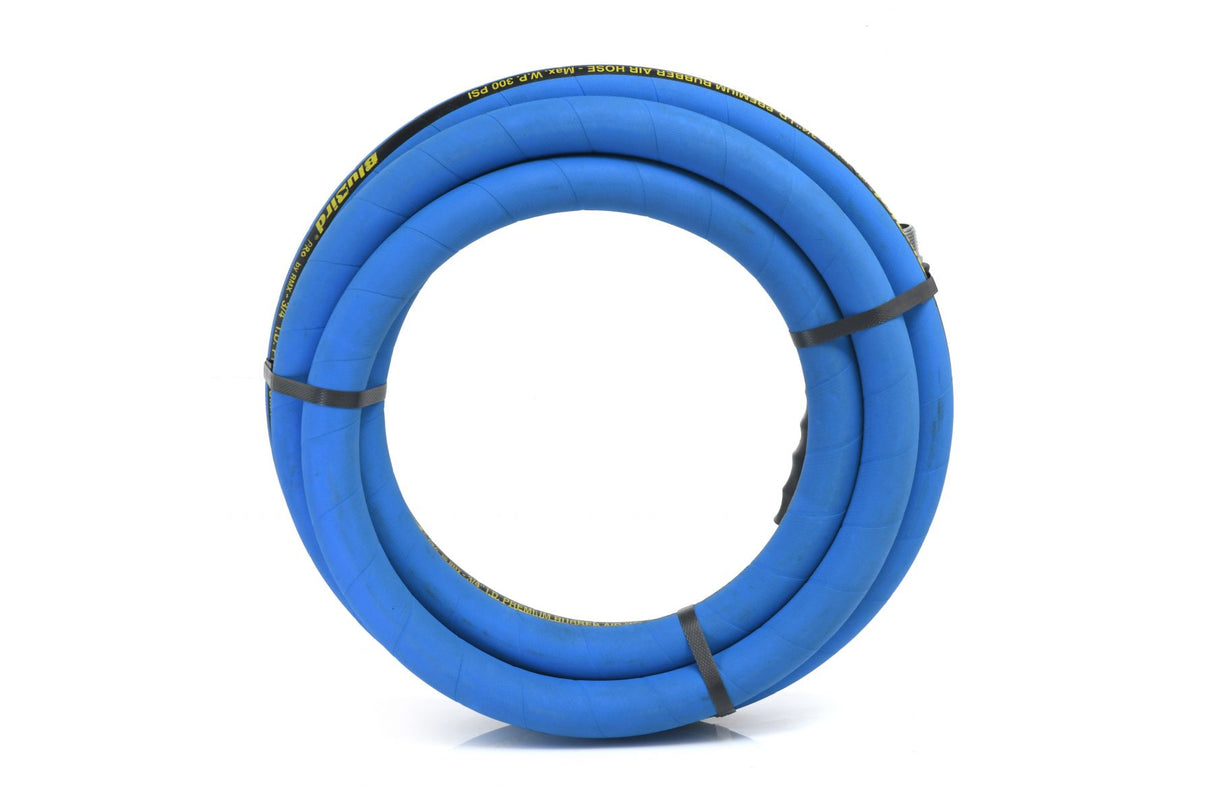 BluBird Pro 3/4" x 25' Rubber Air Hose Assembly – 3/4" Male NPT, 300 PSI EPDM