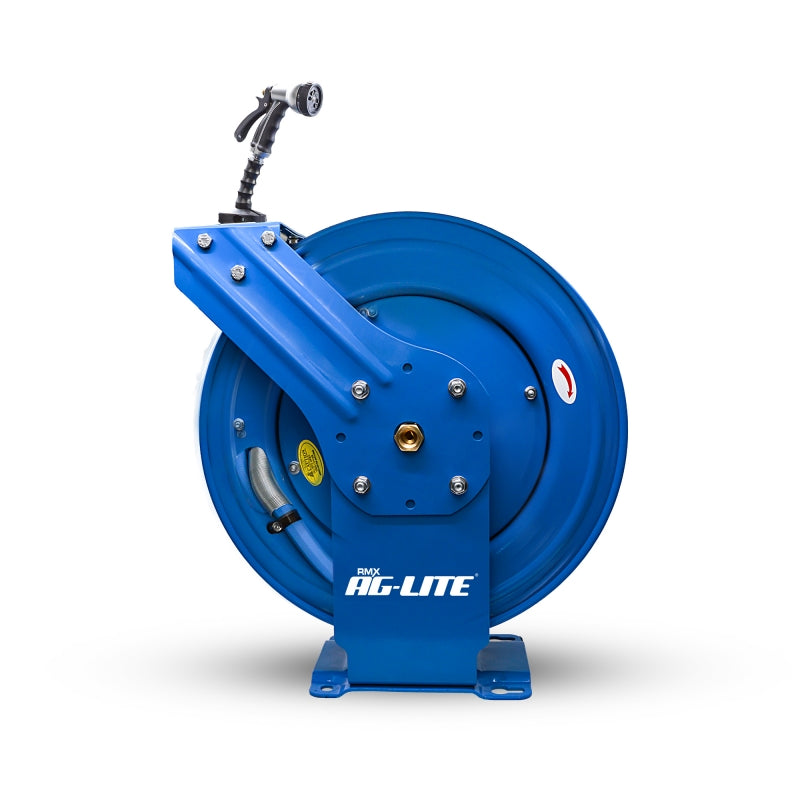 AG-Lite Rubber Water Hose Reel 5/8” x 100’ Retractable Dual Arm Heavy Duty, Hot/ Cold Water Hose, Spray Nozzle, 6' Lead-in Hose