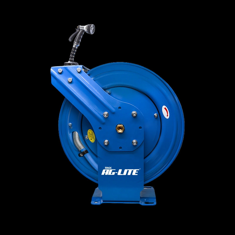 AG-Lite Rubber Water Hose Reel 5/8” x 100’ Retractable Dual Arm Heavy Duty, Hot/ Cold Water Hose, Spray Nozzle, 6' Lead-in Hose