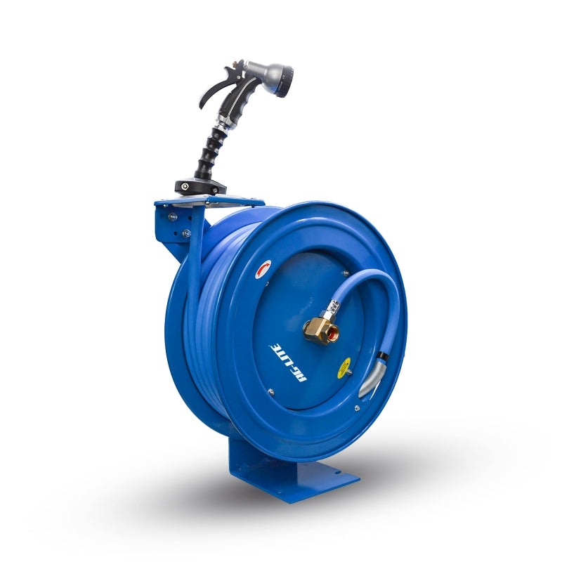 AG-Lite Rubber Water Hose Reel 3/4” x 50’ Retractable Heavy Duty, Hot/ Cold Water Hose, Spray Nozzle, 6' Lead-in Hose