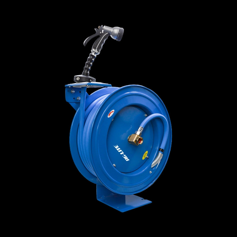 AG-Lite Rubber Water Hose Reel 3/4” x 50’ Retractable Heavy Duty, Hot/ Cold Water Hose, Spray Nozzle, 6' Lead-in Hose