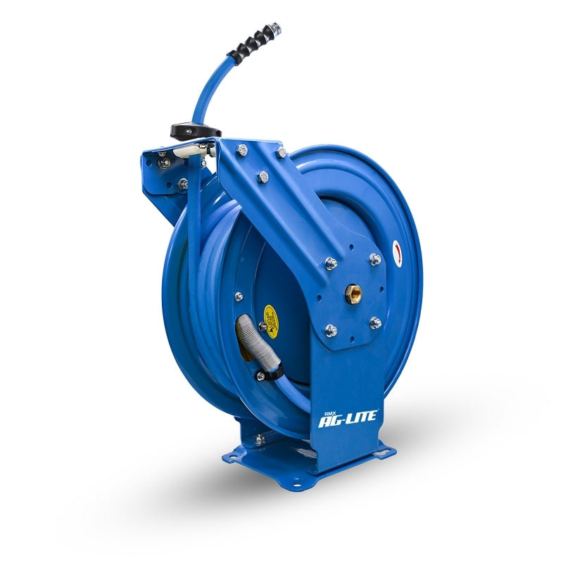 AG-Lite Rubber Water Hose Reel 5/8” x 100’ Retractable Dual Arm Heavy Duty, Hot/ Cold Water Hose, Spray Nozzle, 6' Lead-in Hose