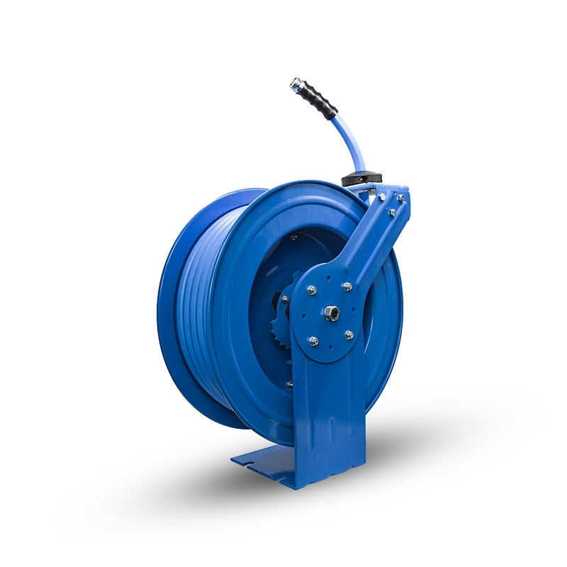 AG-Lite Rubber Water Hose Reel 3/4” x 50’ Retractable Heavy Duty, Hot/ Cold Water Hose, Spray Nozzle, 6' Lead-in Hose