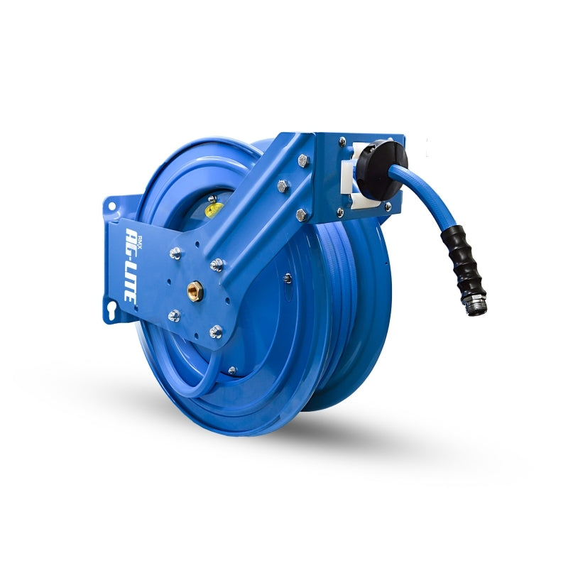AG-Lite Rubber Water Hose Reel 5/8” x 100’ Retractable Dual Arm Heavy Duty, Hot/ Cold Water Hose, Spray Nozzle, 6' Lead-in Hose