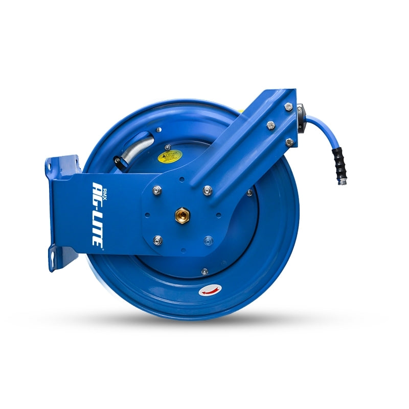 AG-Lite Rubber Water Hose Reel 5/8” x 100’ Retractable Dual Arm Heavy Duty, Hot/ Cold Water Hose, Spray Nozzle, 6' Lead-in Hose