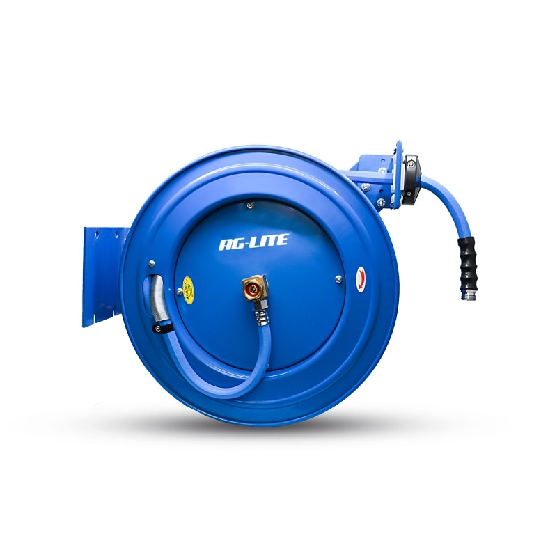 AG-Lite Rubber Water Hose Reel 3/4” x 50’ Retractable Heavy Duty, Hot/ Cold Water Hose, Spray Nozzle, 6' Lead-in Hose