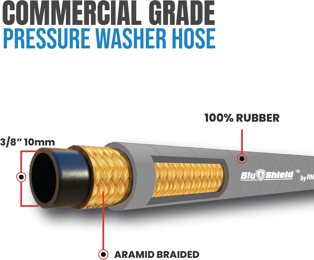 BluShield 3/8" Hose Reel Connector Jumper Hose, Aramid Braided, Non Marking, 4100 PSI with 3/8" MNPT
