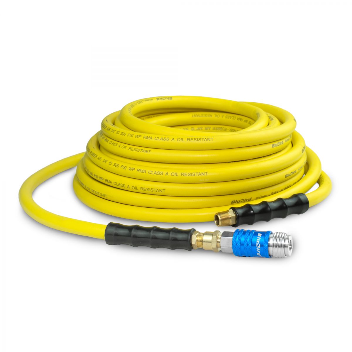 OilShield 3/8" x 50' Oil-Resistant Rubber Air Hose with Universal 5-in-1 Safety Coupler for for M/ V/ A/ T/ L Style plugs