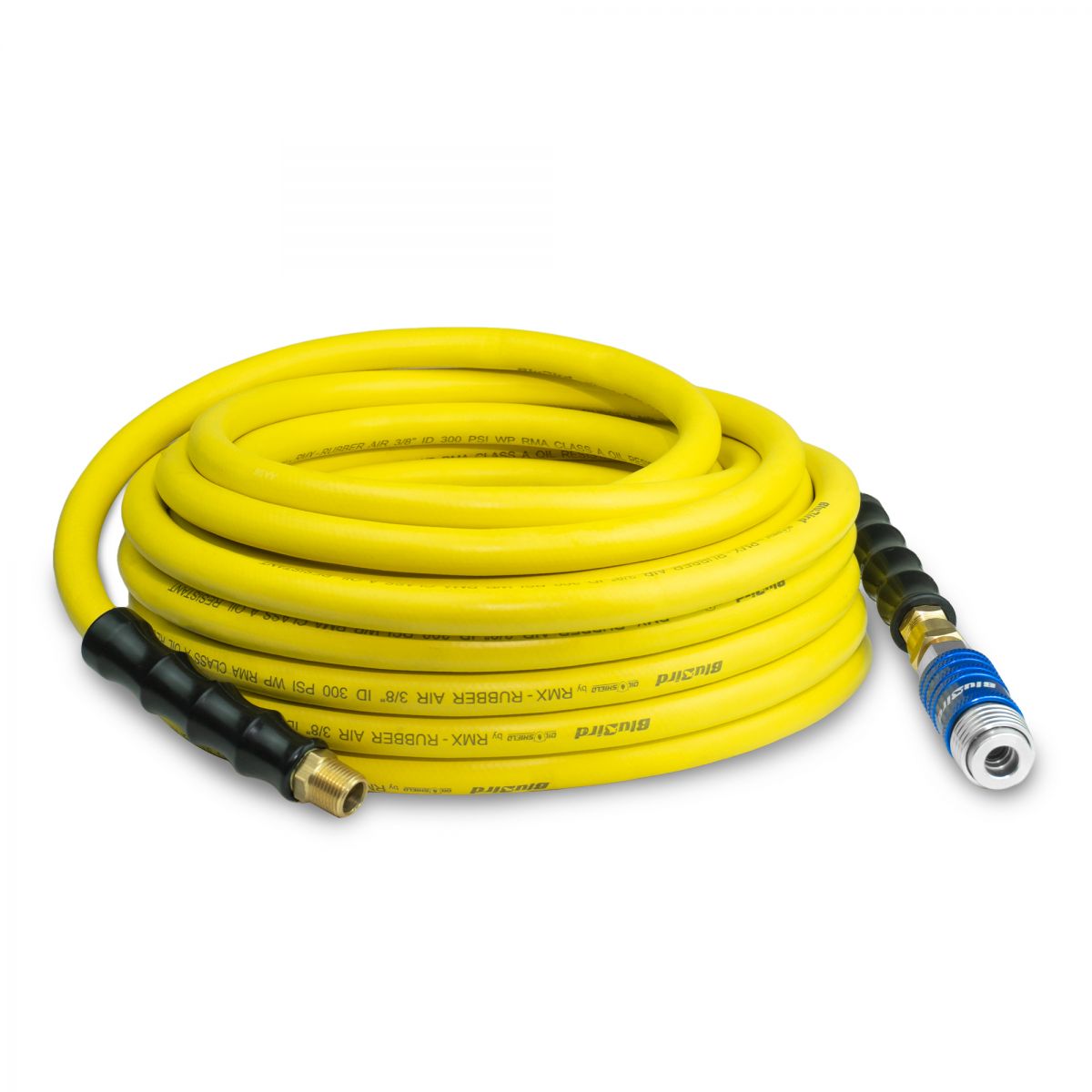 OilShield 3/8" x 50' Oil-Resistant Rubber Air Hose with Universal 5-in-1 Safety Coupler for for M/ V/ A/ T/ L Style plugs