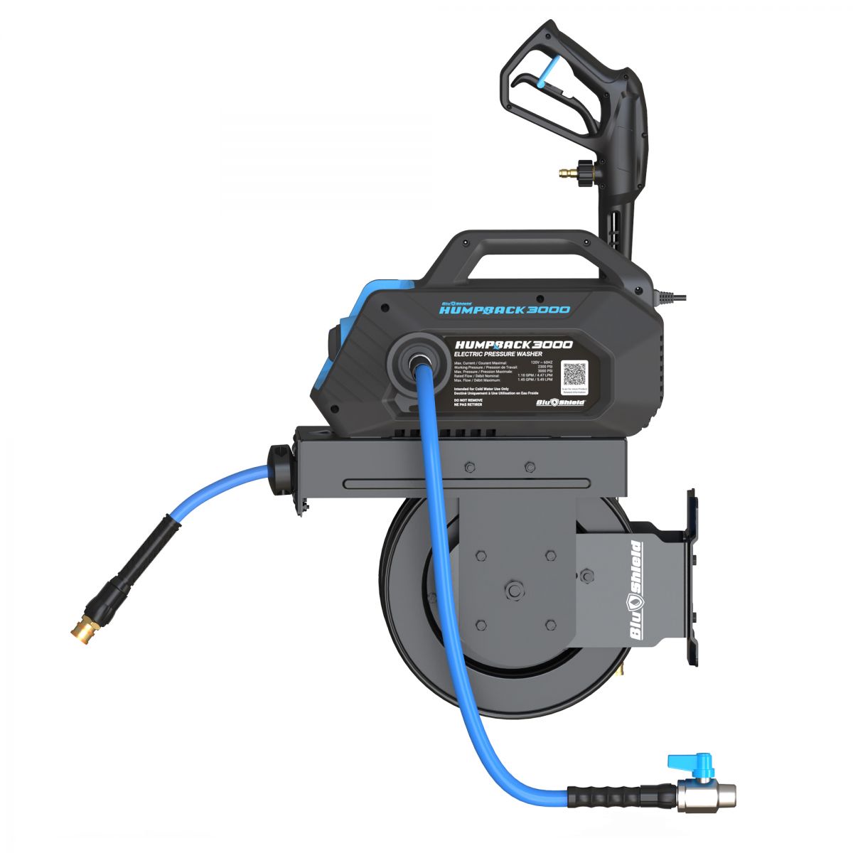 BluShield HumpBack 3000PSI All-in-One Pressure Washer System, Auto-Retractable Hose Reel, Industrial Pump, Accessories