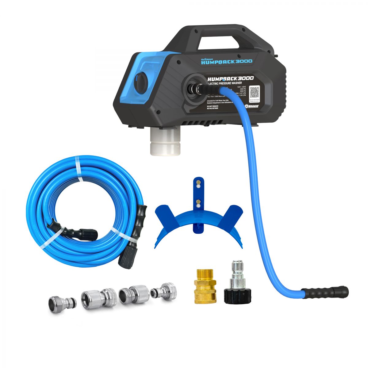 BluShield 3000PSI High Pressure Washer Humpback with Wall Mount Plate and Hose Hanger + 1/4"X 50' PW Hose