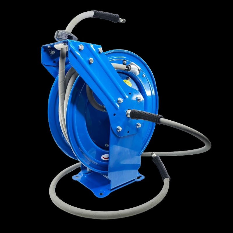 BluShield Rubber Pressure Washing Hose Reel 3/8" X 50' (Dual Arm)with 6' Lead-in-Hose