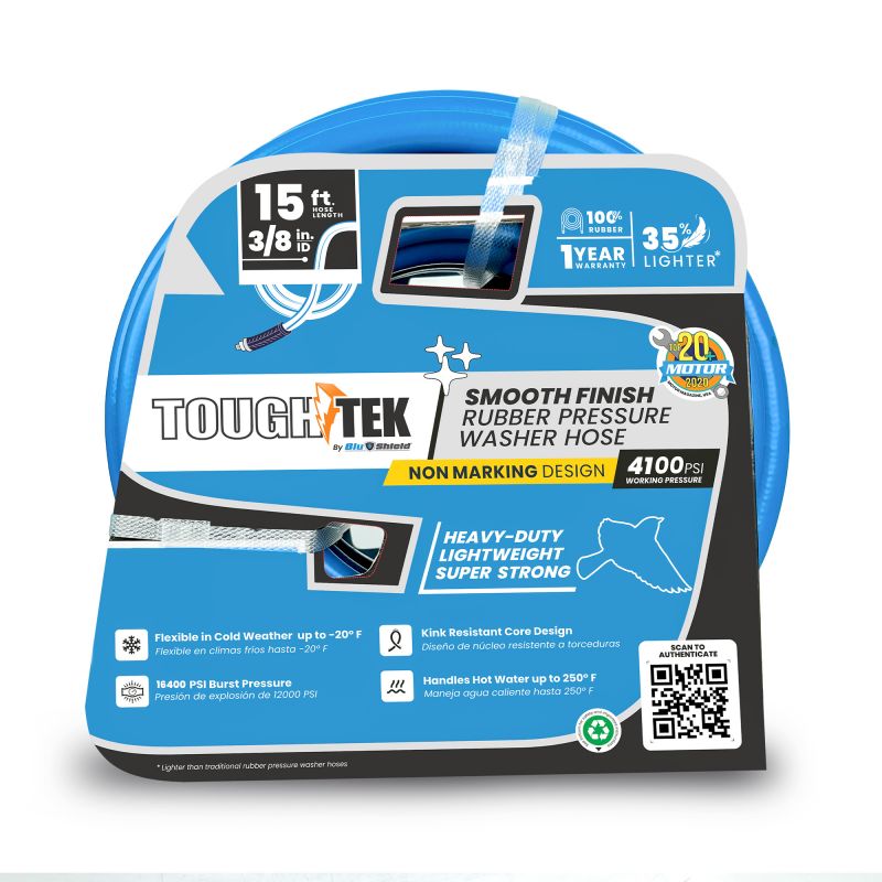 ToughTek 3/8" Aramid Braided Pressure Washer Hose 4100PSI, Non Marking, MNPT Fixed + Swivel (Hot/ Cold Water)