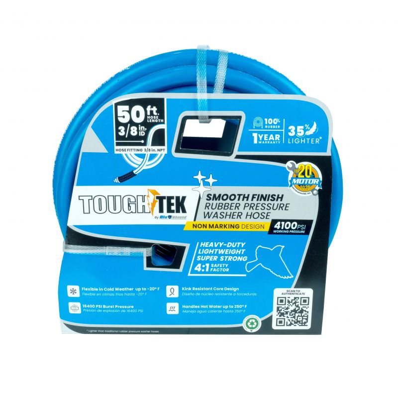 ToughTek 3/8" Aramid Braided Pressure Washer Hose 4100PSI, Non Marking, MNPT Fixed + Swivel (Hot/ Cold Water)