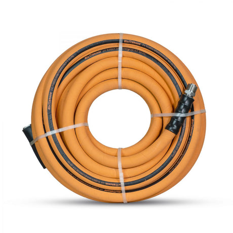 100 % Rubber Wash Down Hose, 3/4" Male and Female GHT Fittings. 500 PSI Burst Rating. Includes Extra Washer and EZ Grip Bend Restrictor