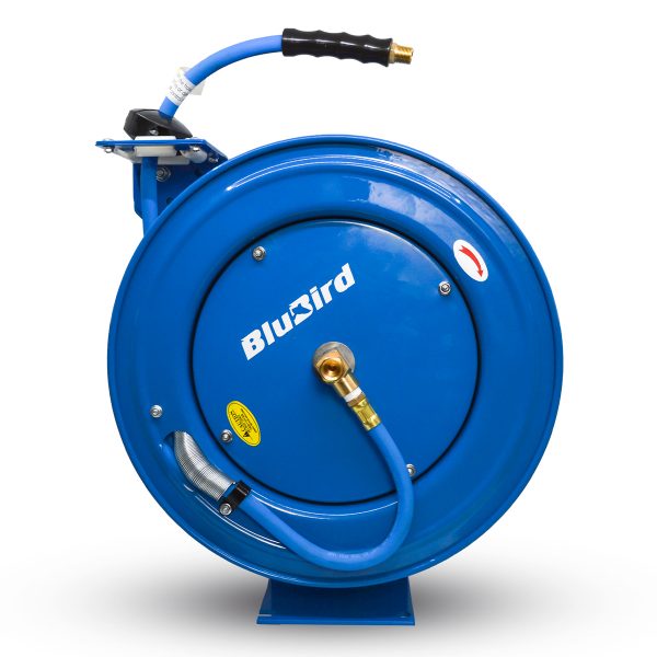 BluBird Air Hose Reel 3/8" Retractable Heavy Duty Steel Construction with Rubber Hose 300 PSI