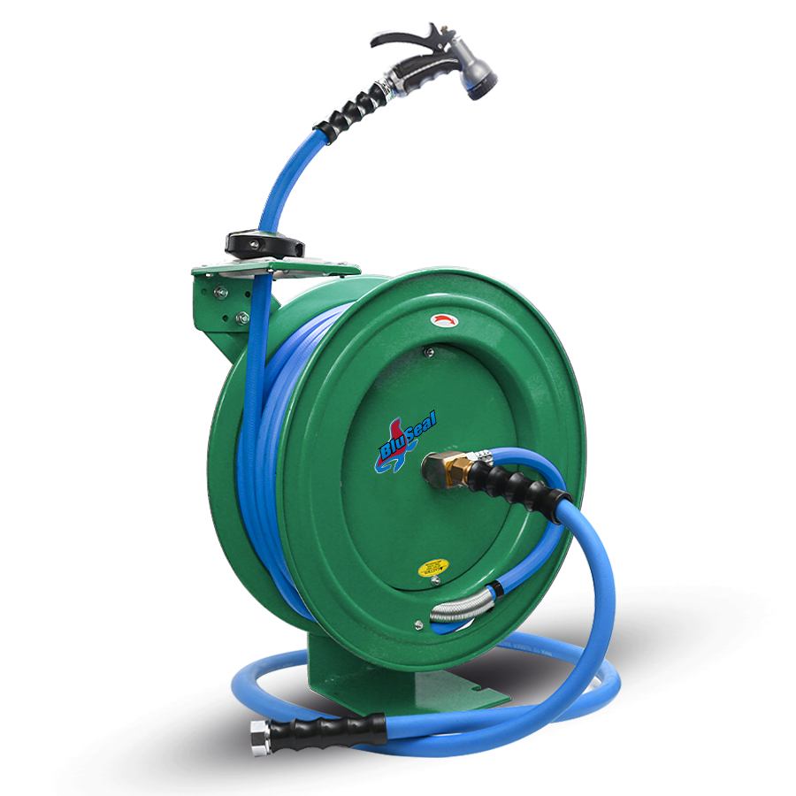 BluSeal Garden Hose Reel 3/4" x 50' Retractable Heavy Duty Steel Construction with Garden Hose, Spray Nozzle, 6' Lead-in Hose