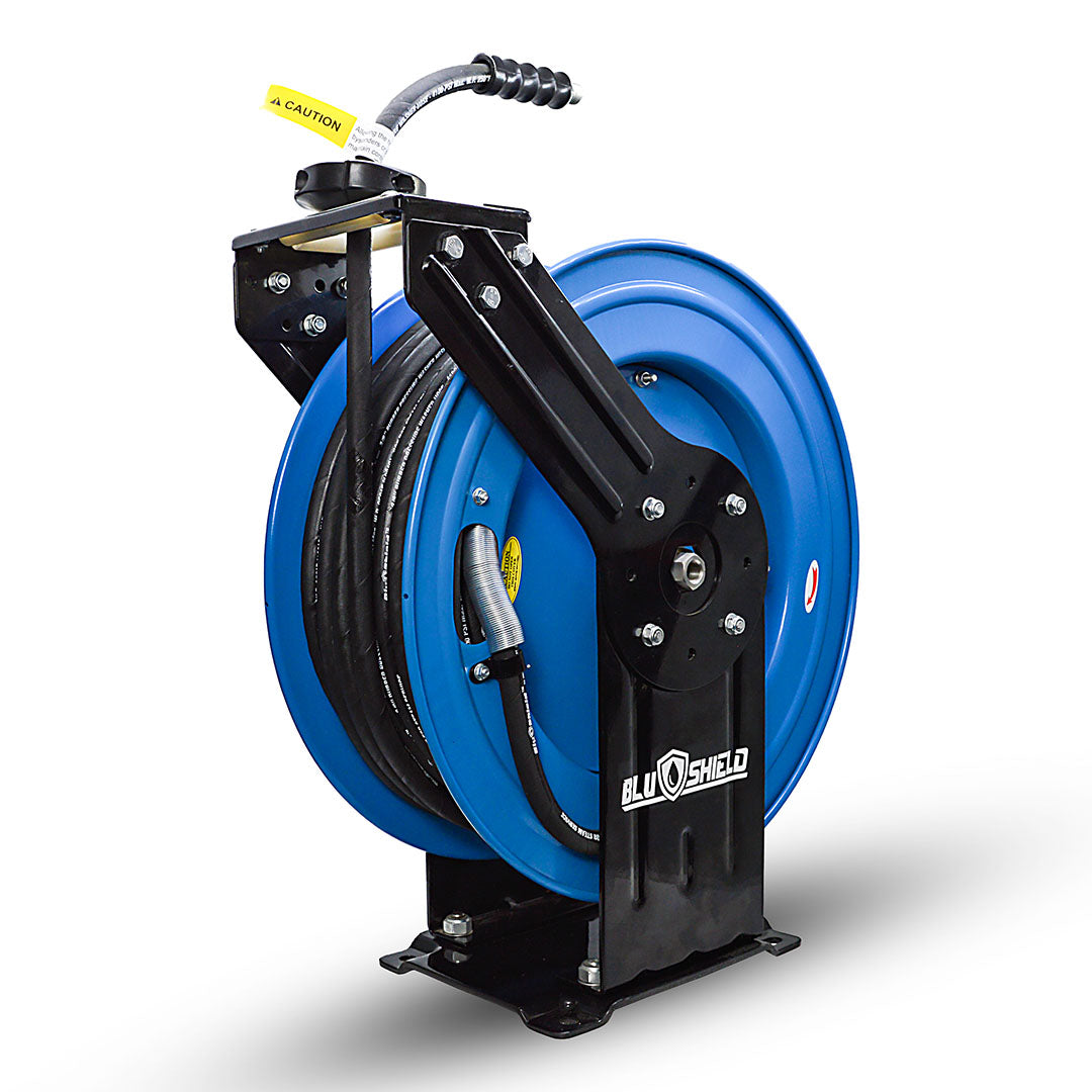 BluShield Heavy Duty Pressure Washer Hose Reel with Aramid Braided Hose, 6' Lead-in Hose