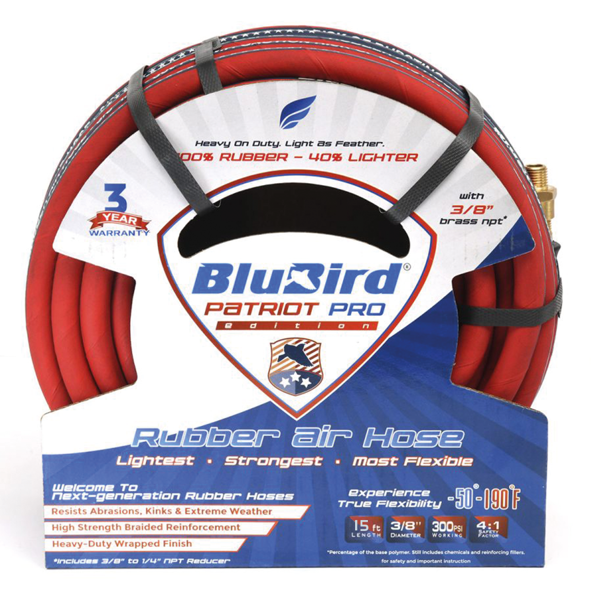 BluBird Patriot Pro Air Hose 3/8 in. Heavy Duty Lightweight 300 PSI with MNPT