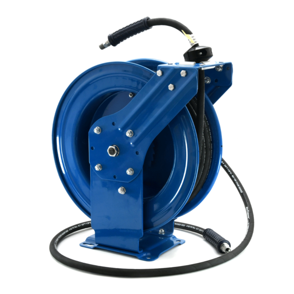 BluShield Heavy Duty Pressure Washer Hose Reel with Aramid Braided Hose, 6' Lead-in Hose