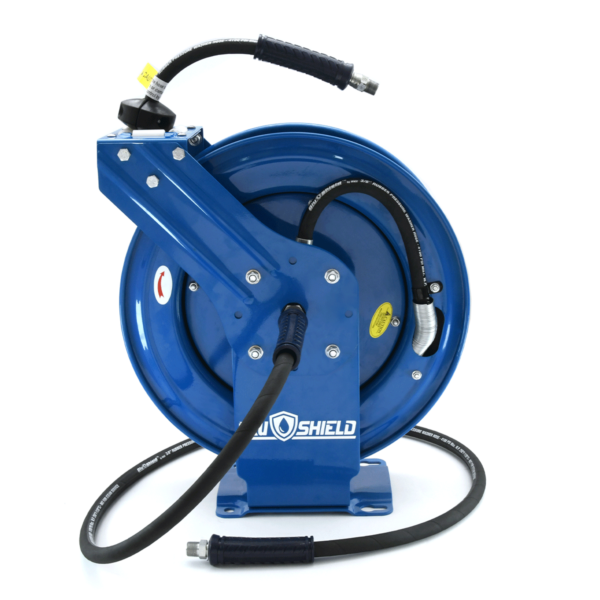 BluShield 3/8" Pressure Washer Hose Reel with 4100PSI Aramid Braided Hose, Quick Connect Coupler, 6' Lead-in Hose, Dual Arm Heavy Duty