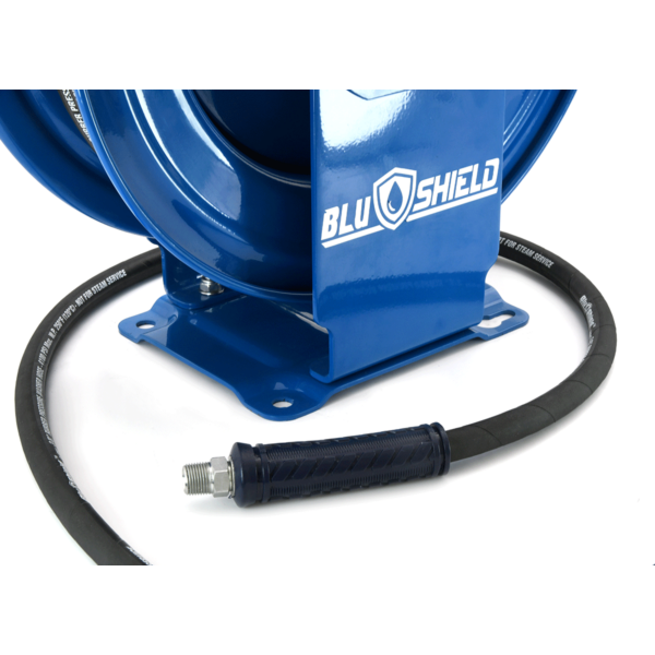 BluShield Heavy Duty Pressure Washer Hose Reel with Aramid Braided Hose, 6' Lead-in Hose