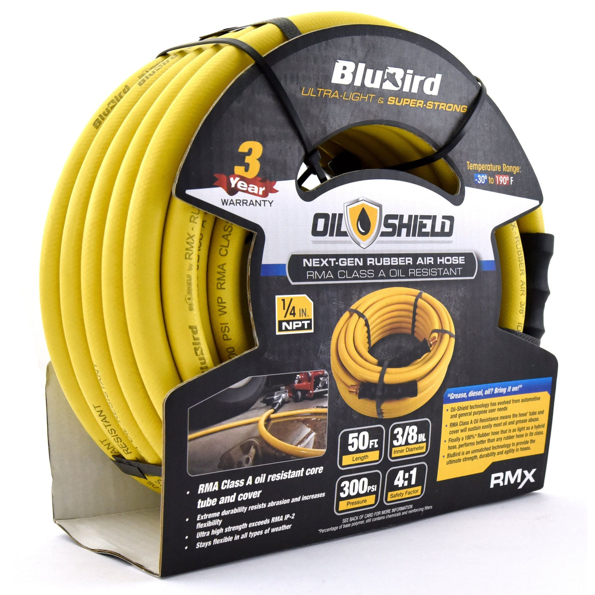 OilShield RMA Class A Rubber 3/8" Air Hose Professional Grade for Shops, Garage