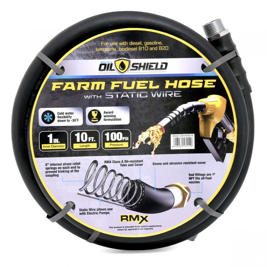 OilShield 1" Fuel Transfer Hose with MNPT Fittings for Gasoline, Diesel, Biodiesel and Kerosene