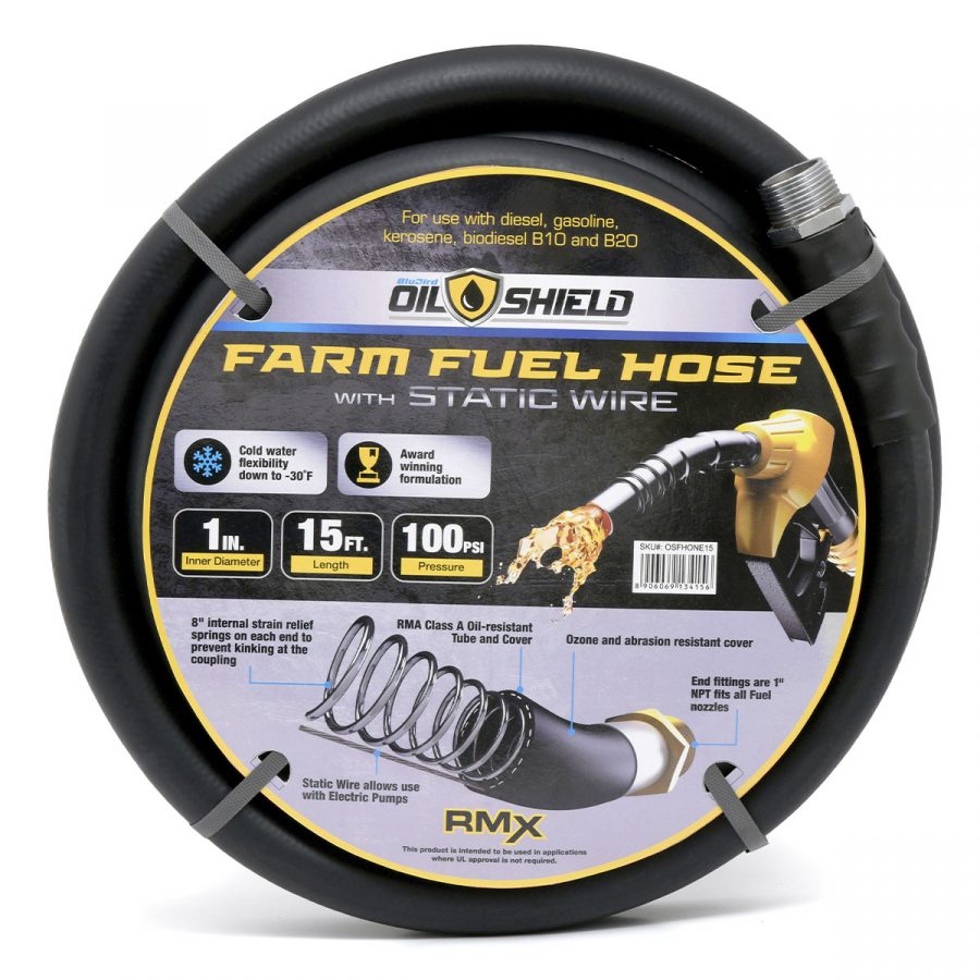 OilShield 1" Fuel Transfer Hose with MNPT Fittings for Gasoline, Diesel, Biodiesel and Kerosene