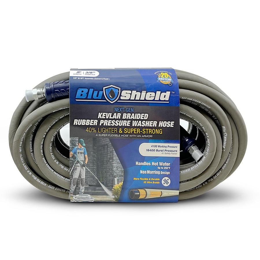 BluShield Aramid Braided 3/8" Pressure Washer Hose, 4100PSI , Size - 100 Ft