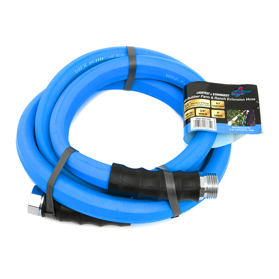 BluSeal 3/4" x 6' Hot and Cold Water Lead-in Garden Hose with 3/4" GHT Fitting, 100% Rubber